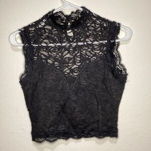 Bebe - Elegant Black Lace Sleeveless Top